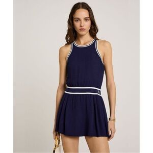 Sporty & Rich Women’s Phoebe Tennis Pleated Mini Tank Dress – Navy/White